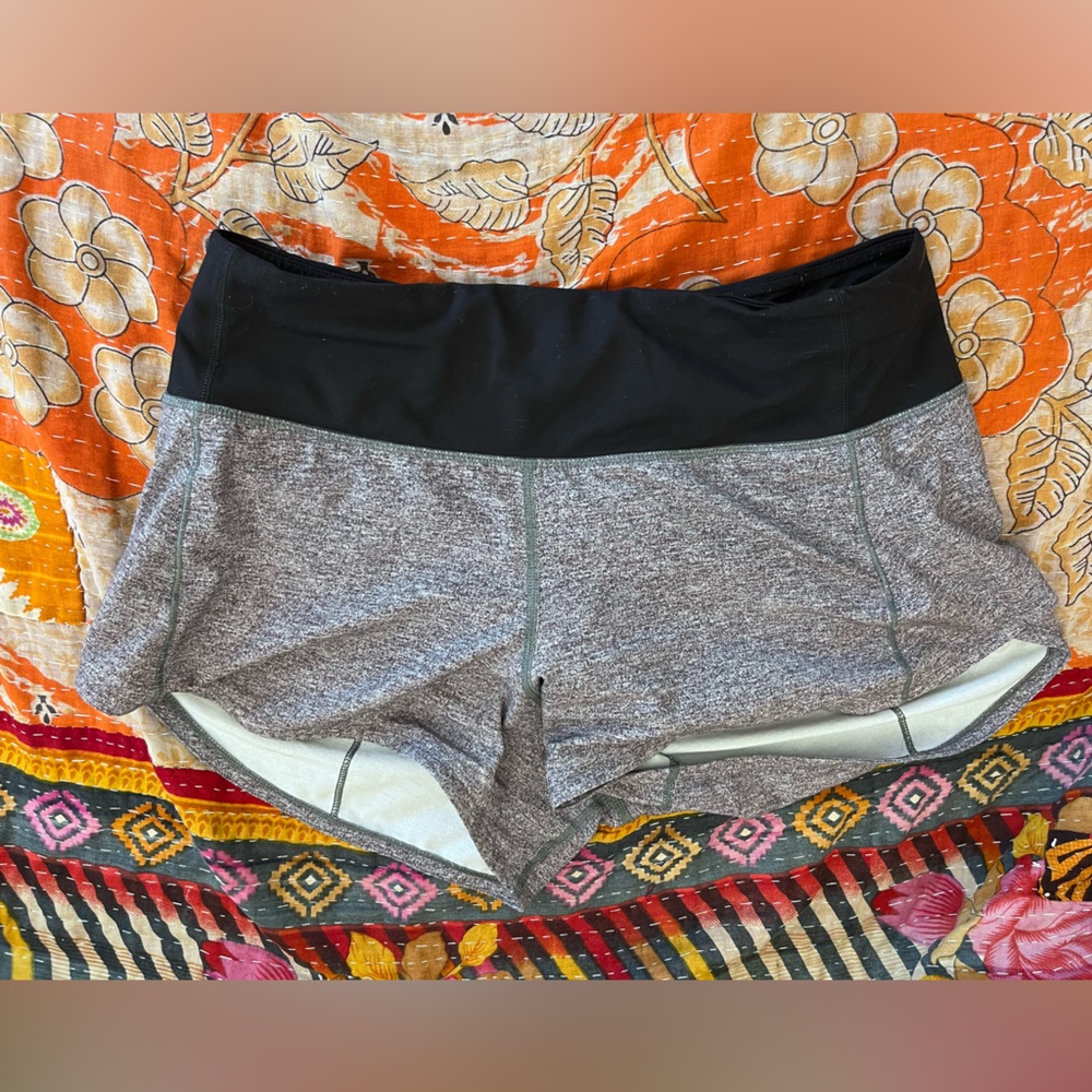 Cute lululemon athletica heathered gray and black speed up shorts!